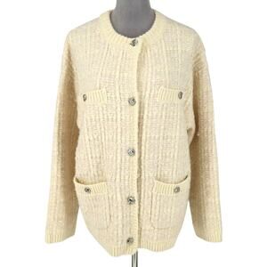 H&M Sweater Womens Large Beige Cardigan Pockets Light Academia Chunky Knit